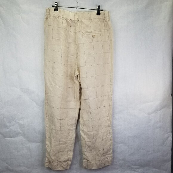 Madewell Pants Women's Sz 6 Windowpane Plaid Linen Pleated Wide-Leg Crop Beige - Picture 8 of 16